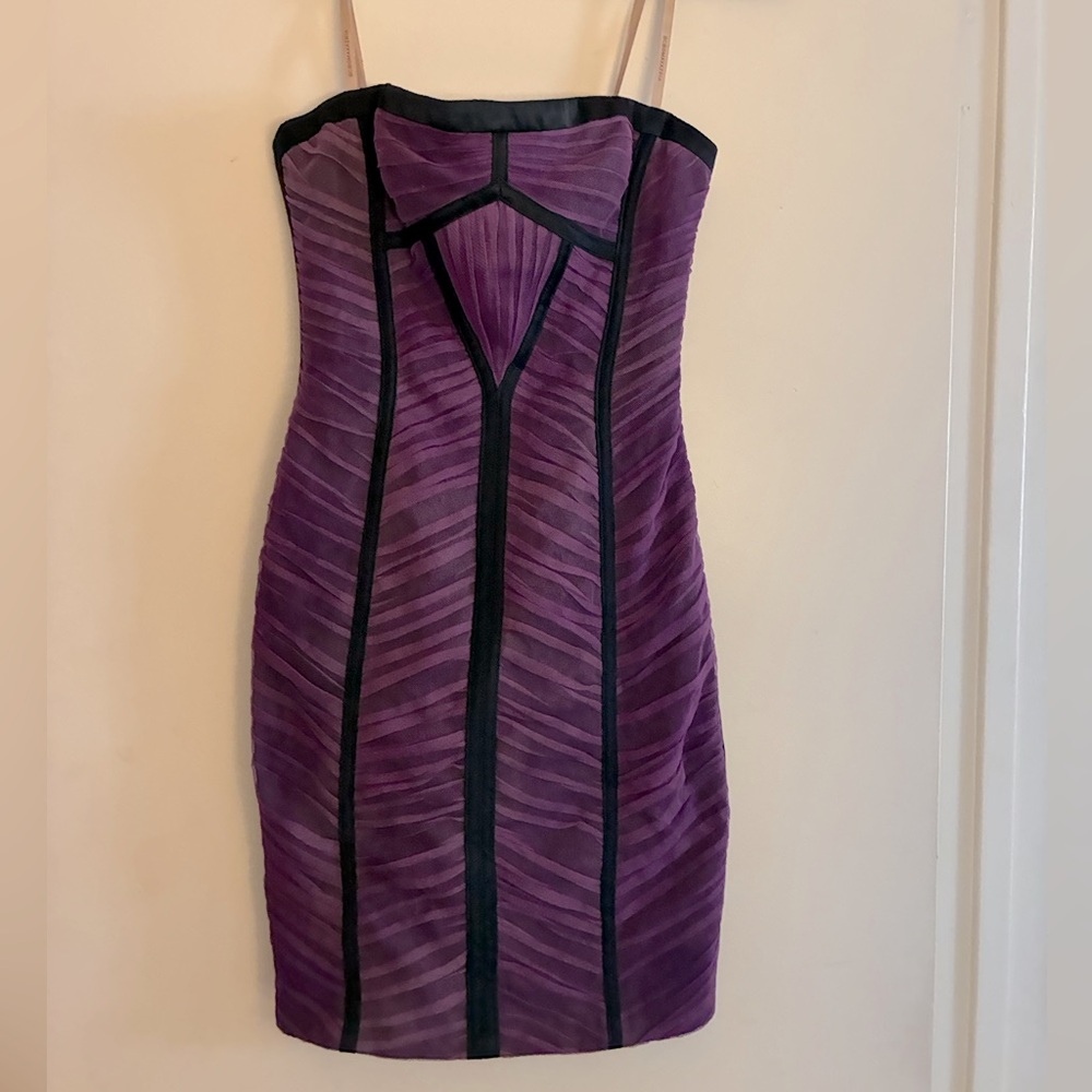 BCBG Max Azria Strapless Purple Dress with Black Accents